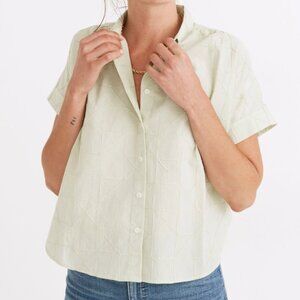 Madewell Boxy Embroidered Collared Button-up | Size Large | Soft Green